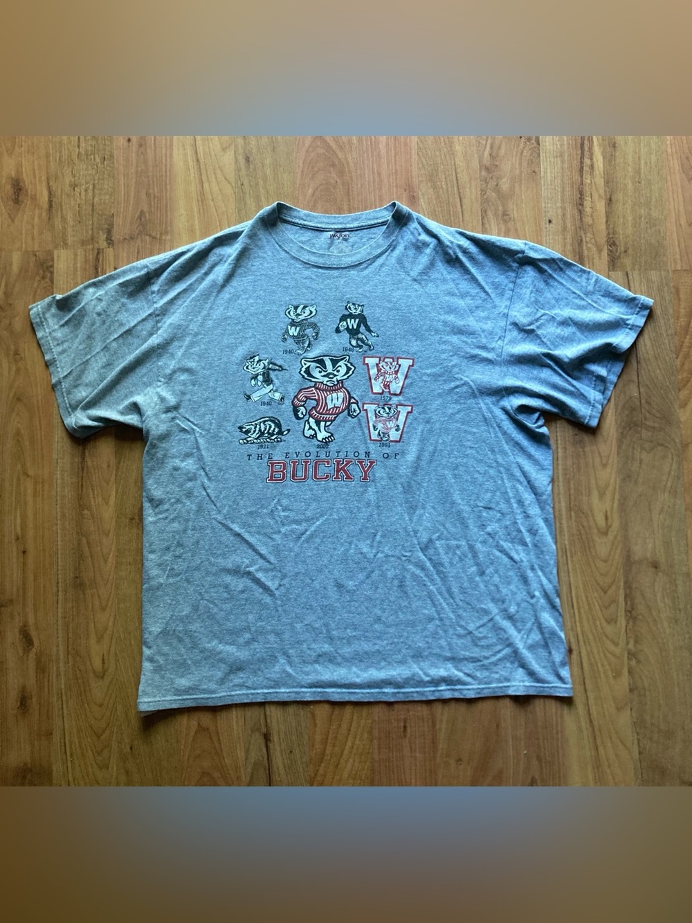 VTG Y2K JanSport Wisconsin Bucky Badgers Gray Tshirt Mens 2XL Mascot Evolution